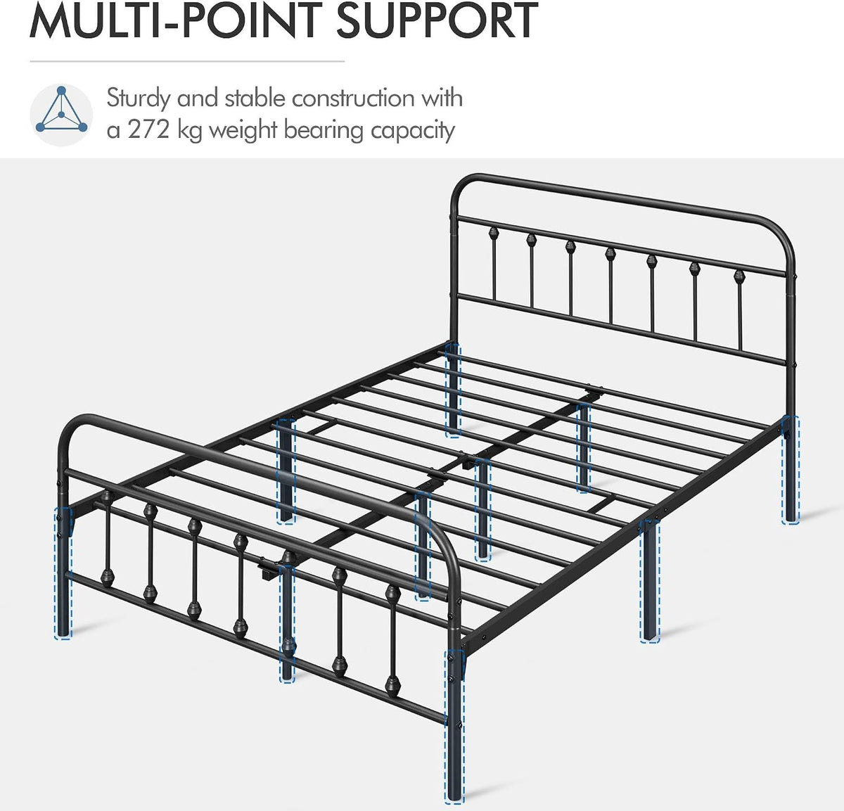 Yaheetech Metalen Bedframe - Klassiek Design - Met Lattenbodem - Draagvermogen 272 kg