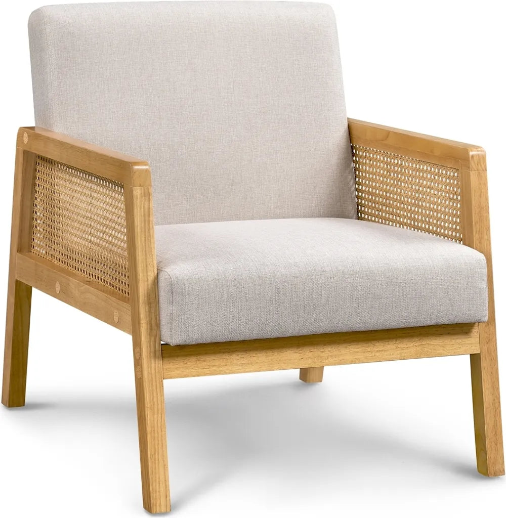 Yaheetech Fauteuil 65,5 x 71 x 74,5 cm - Beige - Gestoffeerde Lounge Chair met Rotan Armleuningen