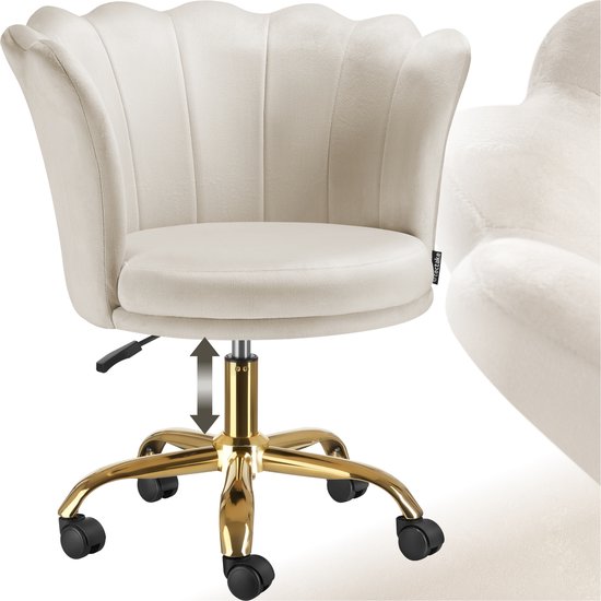 tectake® Bureaustoel - In hoogte verstelbaar draaifauteuil met fluwelen bekleding - Ergonomische schelpvorm - Stoel met wielen - Eetkamerstoel op wieltjes - 360° draaibaar - Bureau Stoel - Wit