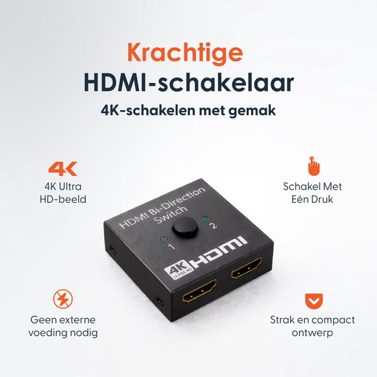 Skoov HDMI Switch 2 in 1 uit - Plug & Play - Dolby / 3D - Splitter - 4K - 60HZ - Premium - Universeel - Game - TV - Extender - Accessoires