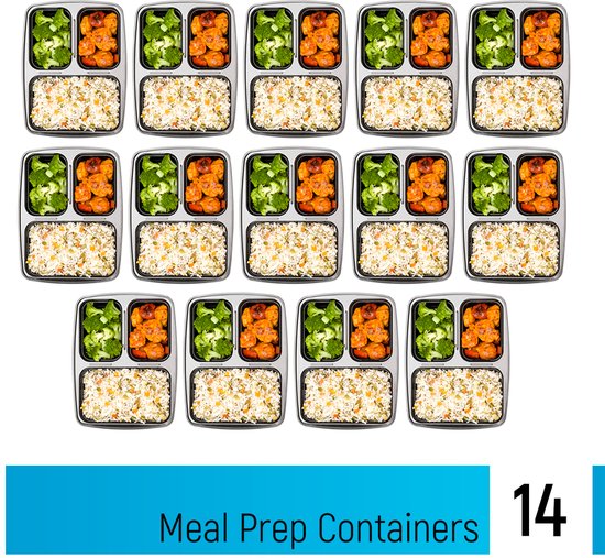 Fitcrafters Meal Prep Bakjes - Vershoudbakjes - Diepvriesbakjes - 14 Stuks - 3 Compartimenten - 1L - BPA vrij