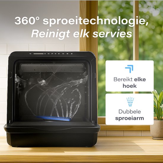 Skoov Mini Vaatwasser met waterreservoir PRO - 3 couverts - 6 wasprogramma's - Zwart