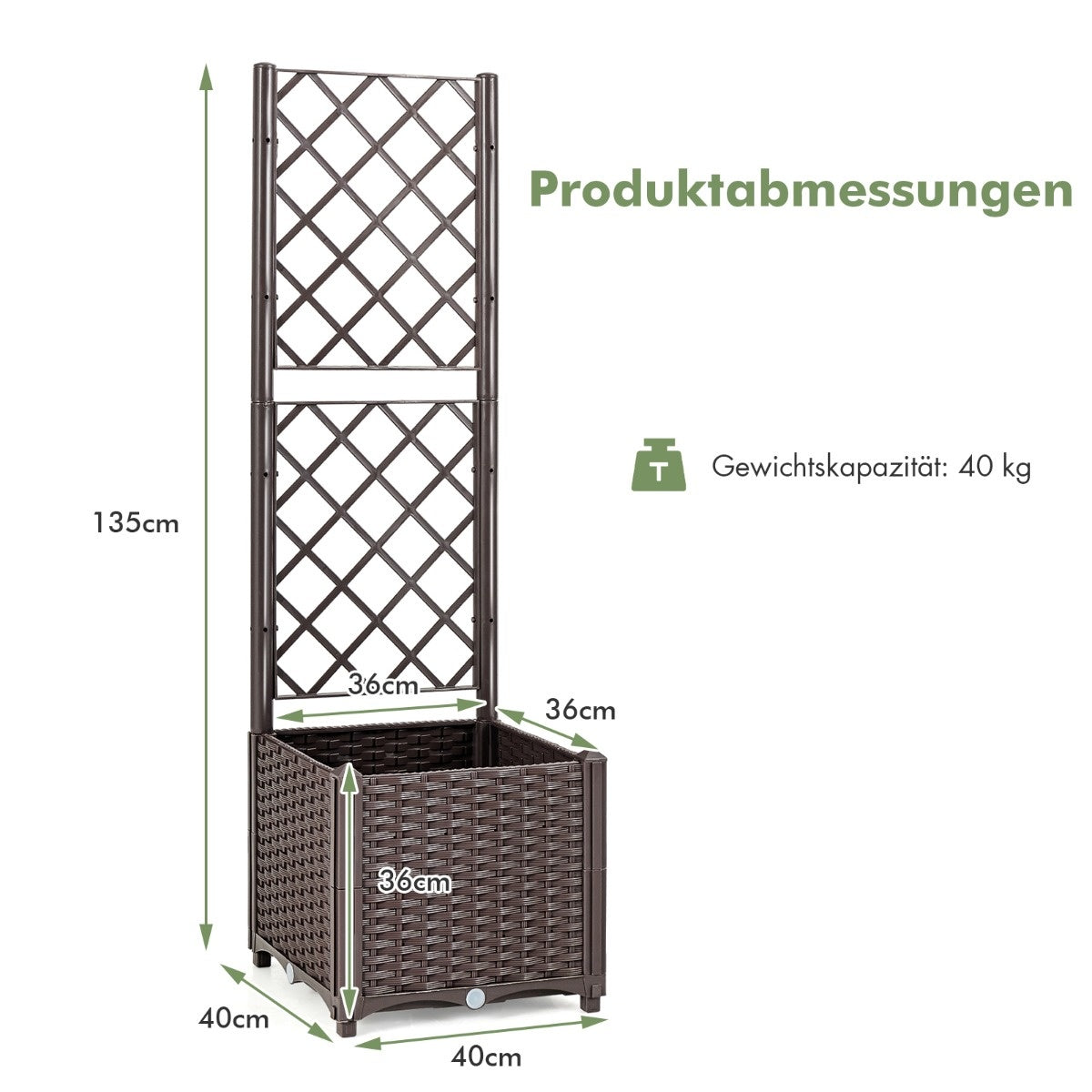 Coast Plantenbank Met Traliewerk - 40 x 40 x135 cm - Bruin