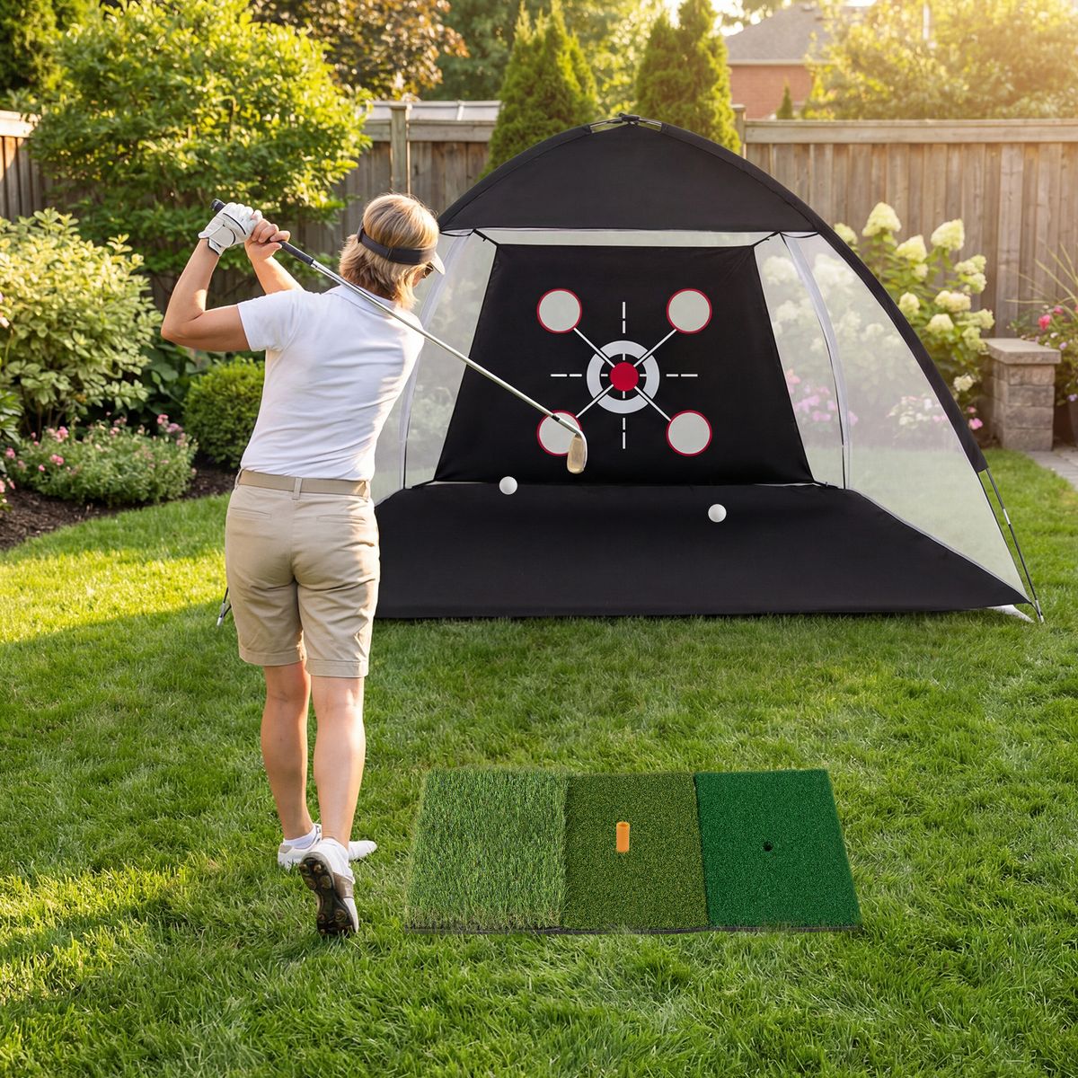 Coast Golfoefennet met afslagmat - inclusief draagtas en slagsteun - geschikt voor binnen en buiten - zwart