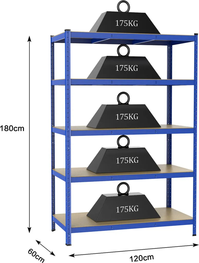 Yaheetech Heavy Duty Shelving Unit 180x120x60cm Metal Storage Rack, max. 875kg, 5 Shelves, Blue