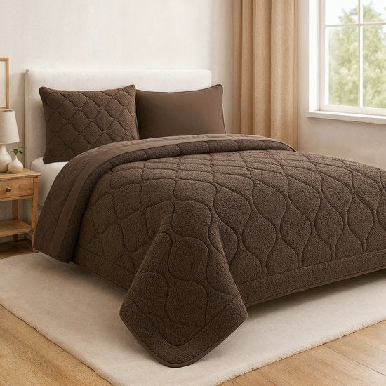 Sleeptime 2 in 1 Teddy Premium Dekbed zonder Overtrek - Dekbed Inclusief Slopen - 200 x 200 cm - Taupe/Bruin