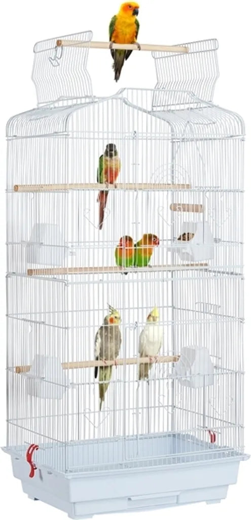 Yaheetech Vogelkooi - 46x35x104,5 cm - Dakopening - Wit Lichtblauw