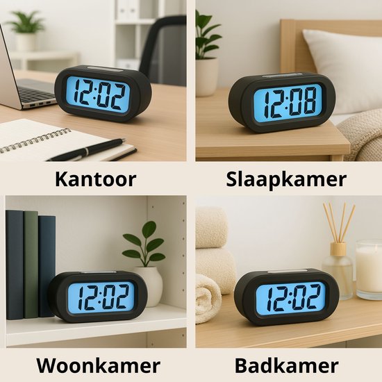 JAP AP17 digitale wekker - Stevige alarmklok - Met snooze en verlichtingsfunctie - Beschermhoes van rubber - Zwart