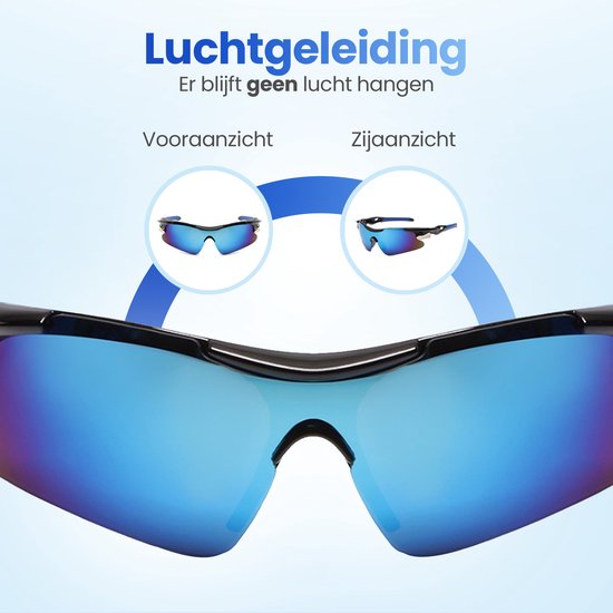 Garpex® Fietsbril - Sportbril - Zonnebril Heren - Wielrennen - Motor - Zwart Frame met Blauwe Lens