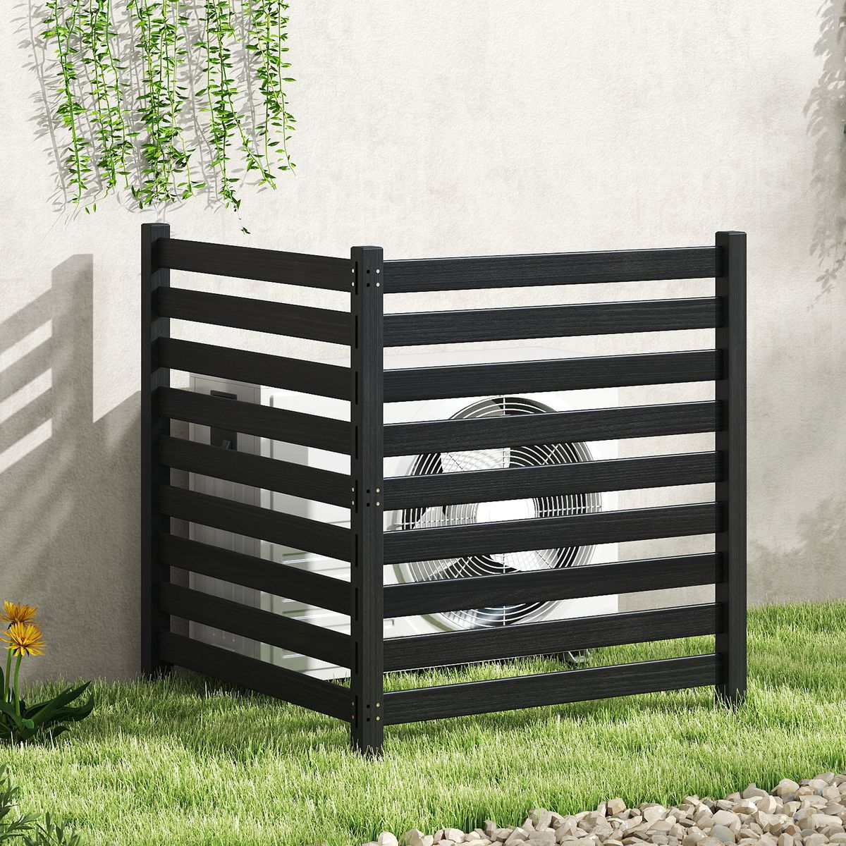 Coast 2-delige tuinomheining - vrijstaand zichtscherm met metalen palen - zwart - 98 x 107 cm