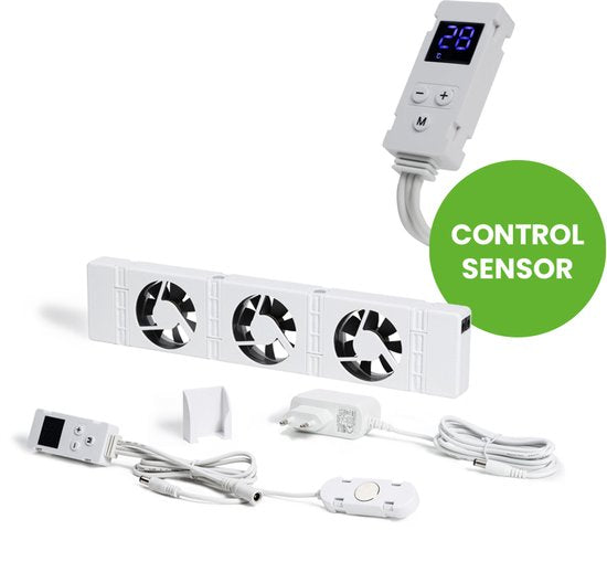 SpeedComfort Radiator Ventilator met Control Sensor - Mono Set (1x) - Sneller Verwarmen - Tot 22% Energiebesparing - Geschikt voor Warmtepomp - Meerdere Snelheden - Simpel te Plaatsen - Fluisterstil - Nederlands Product - Wit