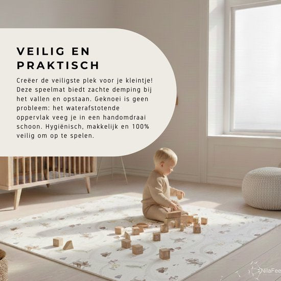 NilaFee® - Speelmat Baby - Speelkleed - Anti slip - Opvouwbaar - Opbergtas - 147 x 190 - XPE - CE getest - Waterafstotend - Auto - Vliegtuig - Terrazo Brown