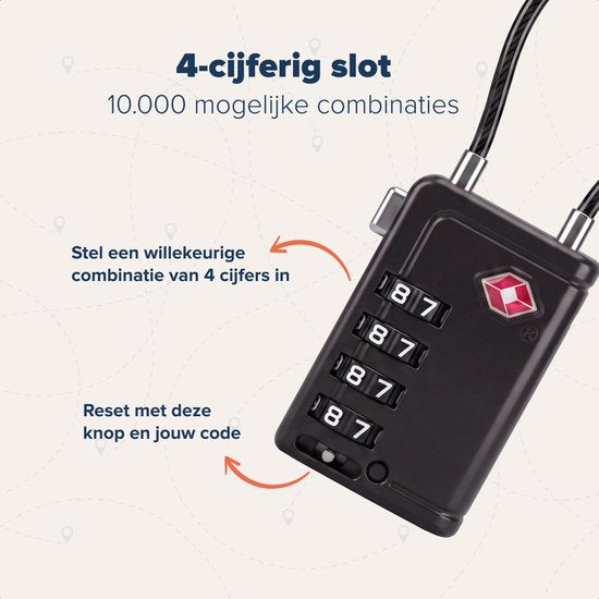 TRVLMORE Kofferslot met Kabel - TSA Gecertificeerd - Alarmfunctie - 4-Cijferig - 2 Stuks - Zwart