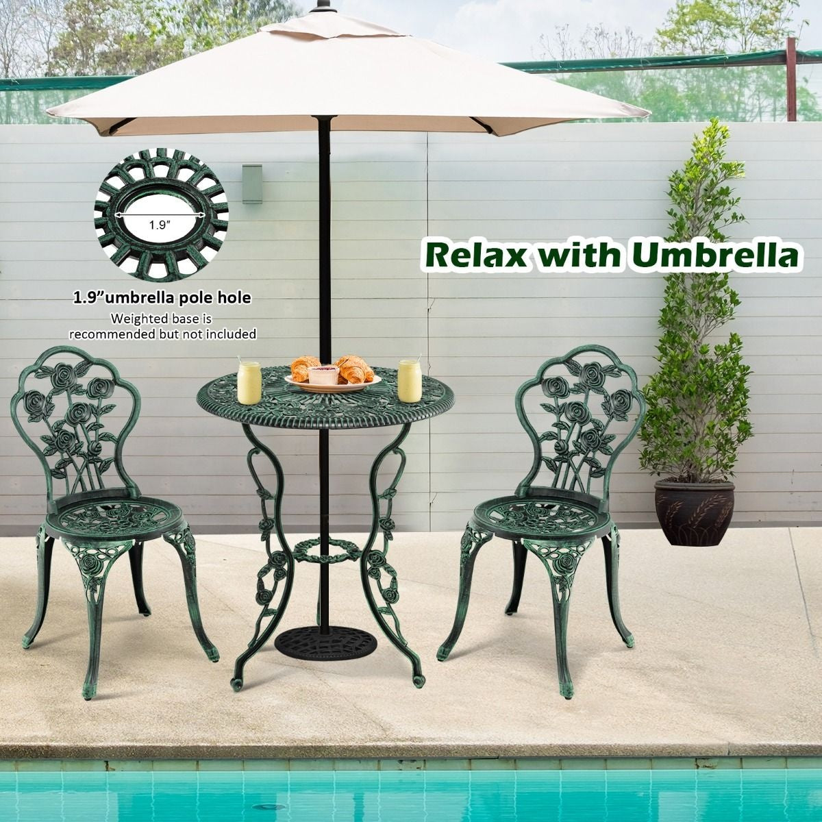Coast 3-delige Bistroset Gietaluminium - 2 Stoelen 1 Tafel - groen