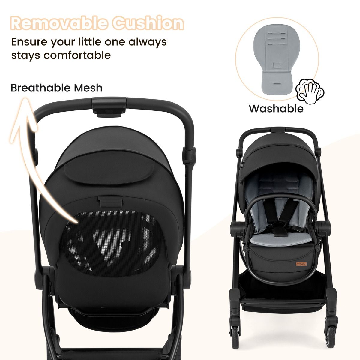 Coast Opvouwbare Kinderwagen 94x51x102 cm Zwart met Omkeerbare Zitting, Verstelbare Rugleuning en Kap