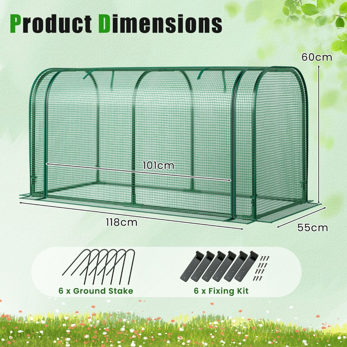 Coast Mini-kas - draagbare tuinkas - oprolbare ritsdeur - waterdicht PE zonwering - wit/groen 118 x 55 x 60 cm