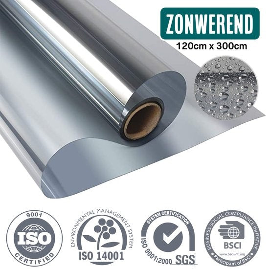 Homewell Zonwerende HR Raamfolie 120x300cm - Statisch Isolerende folie met Spiegeleffect - Zilver (incl. Rakel)