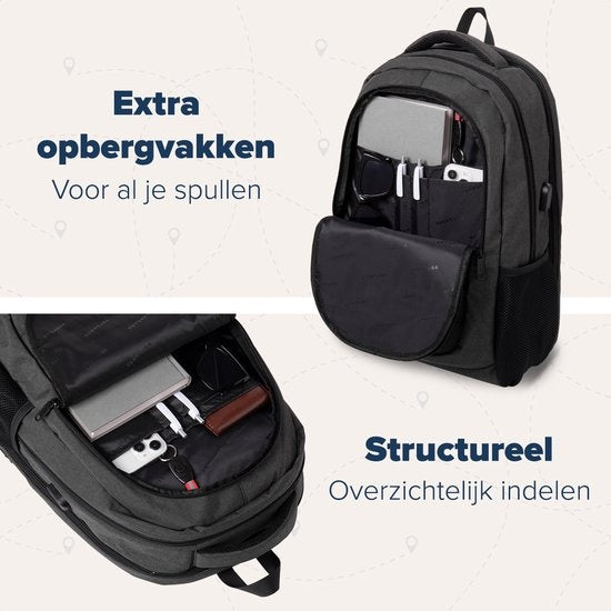 TRVLMORE Rugzak - 36L - 17 inch - Laptop Rugtas - Schooltas - Unisex - Spatwaterdicht Antraciet