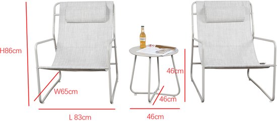 Mannsberger Tuinset - Loungeset 3dlg - Tuin tafel en 2 stoelen - Tuintafelset - stoelen met waterafstotende stof - Camping - beige