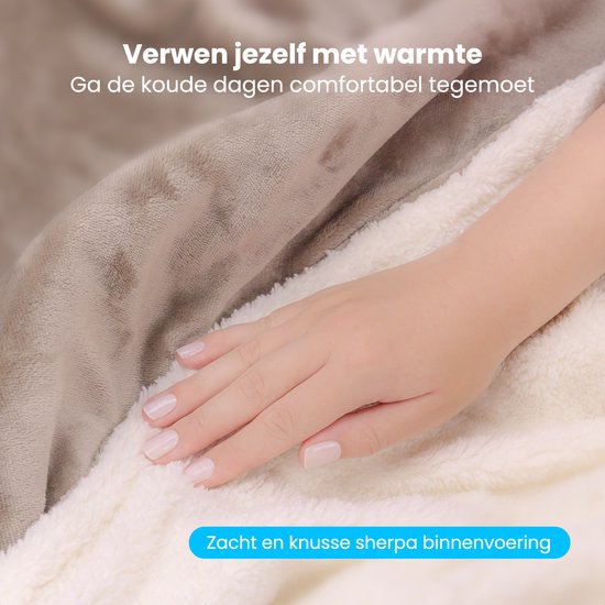 Auronic Elektrische Deken - Warmtedeken - Sherpa Fleece - 9 Hitte en Timerstanden - Bovendeken - 200x180 - 2 persoons - Taupe