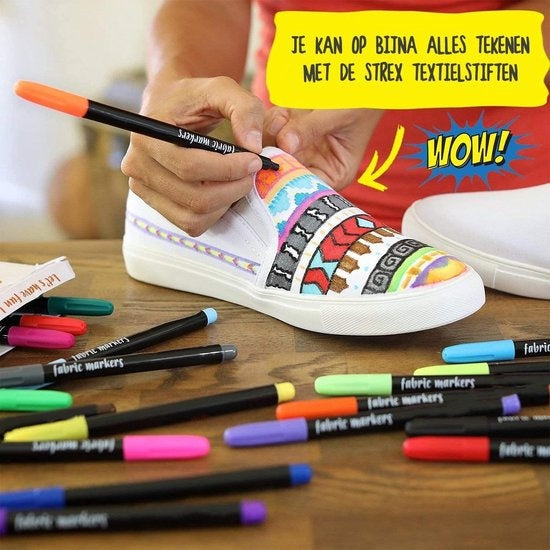 Strex Textielstiften - 20 stuks - Kleding stiften - Textielmarkers - Textiel Stiften