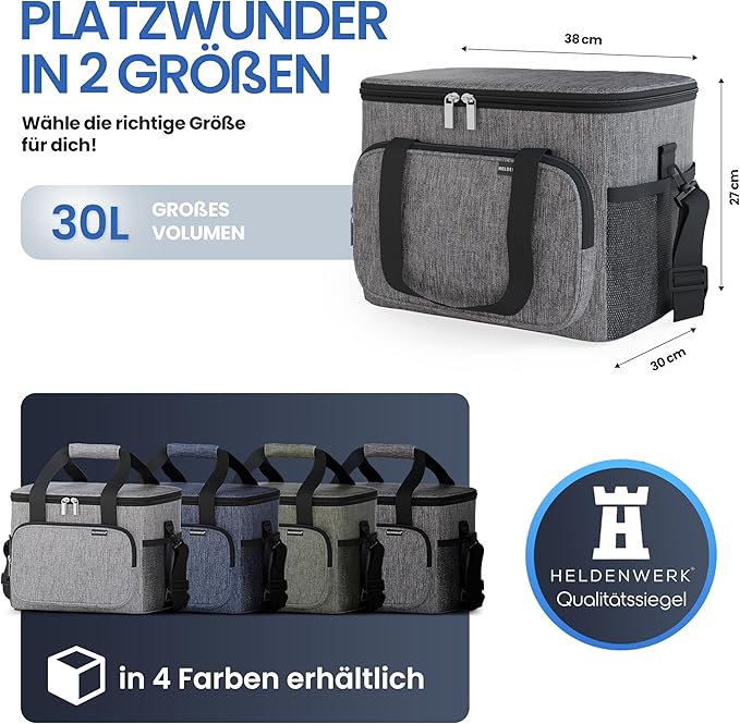 HELDENWERK Grote koeltas, opvouwbaar, geïsoleerde koelbox, thermotas, lekvrij en waterdicht, picknicklunchtas, ontbijttas, thermotas, isoleertas