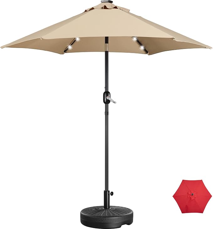 Yaheetech Solar Parasol Ø 230 cm met Vulbare Voet - Beige - Tuinparasol met 18 LED-lampjes, Slinger en Kantelfunctie