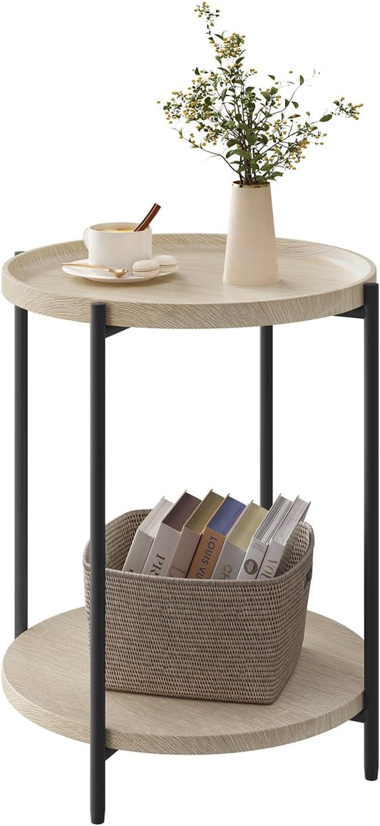 WOLTU Bijzettafel Rond - Licht Eiken - 2 Planken
