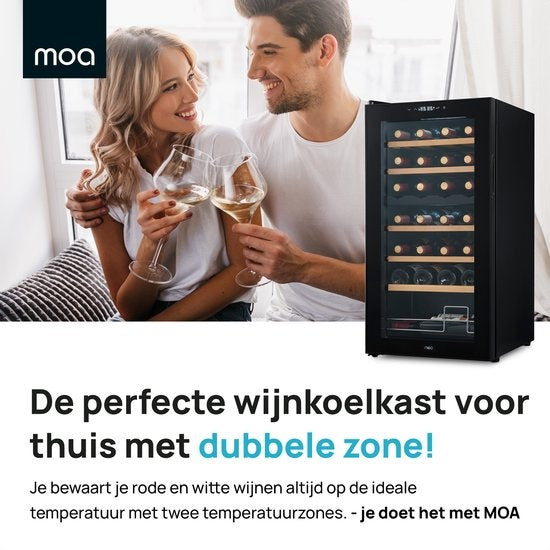 MOA Wijnkoelkast – Dubbele Zone & Houten Planken – 85W – 43 x 45 x 84 cm – Zwart