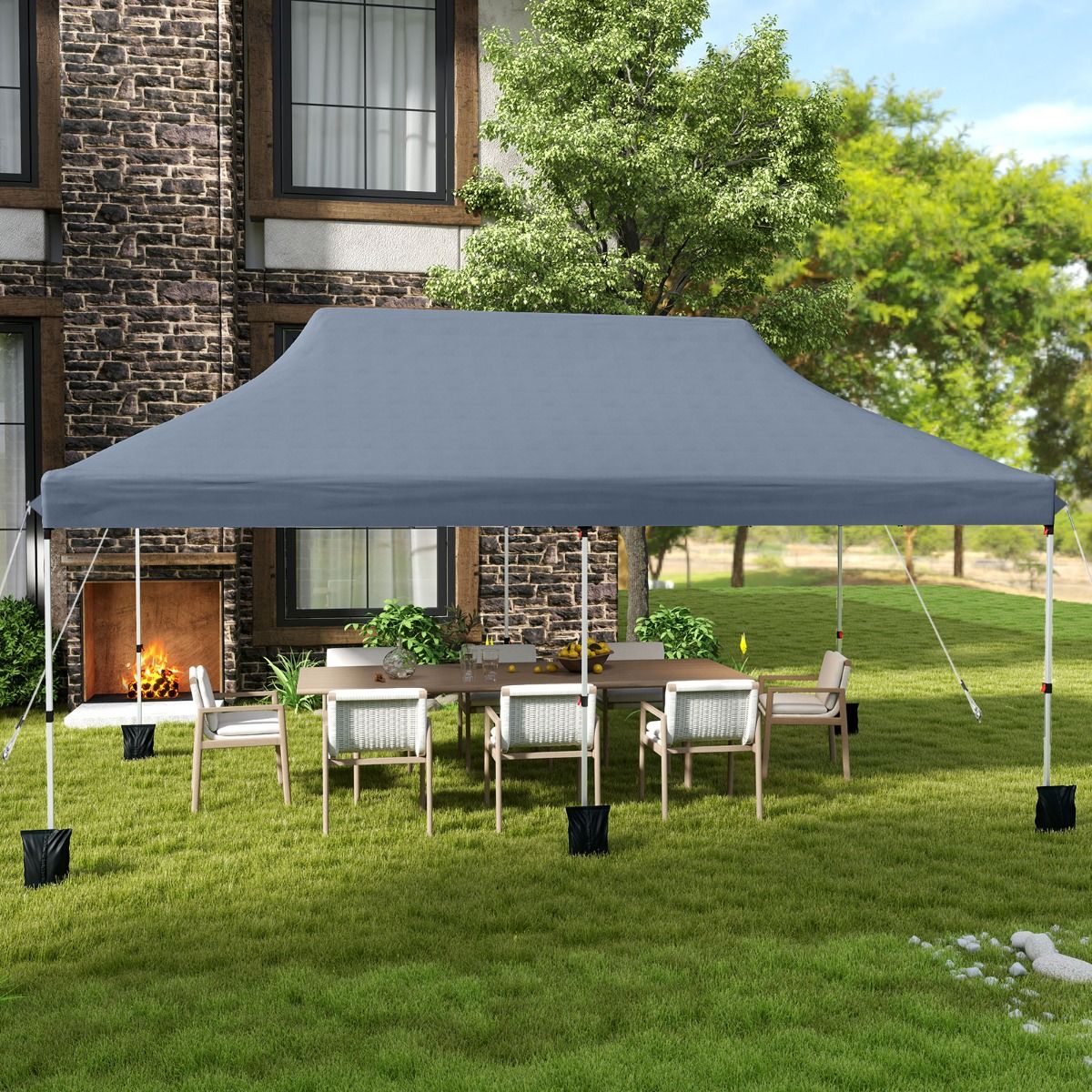 Coast Partytent opvouwbaar - uitschuifbaar - waterdicht - grijs 300 x 600 cm