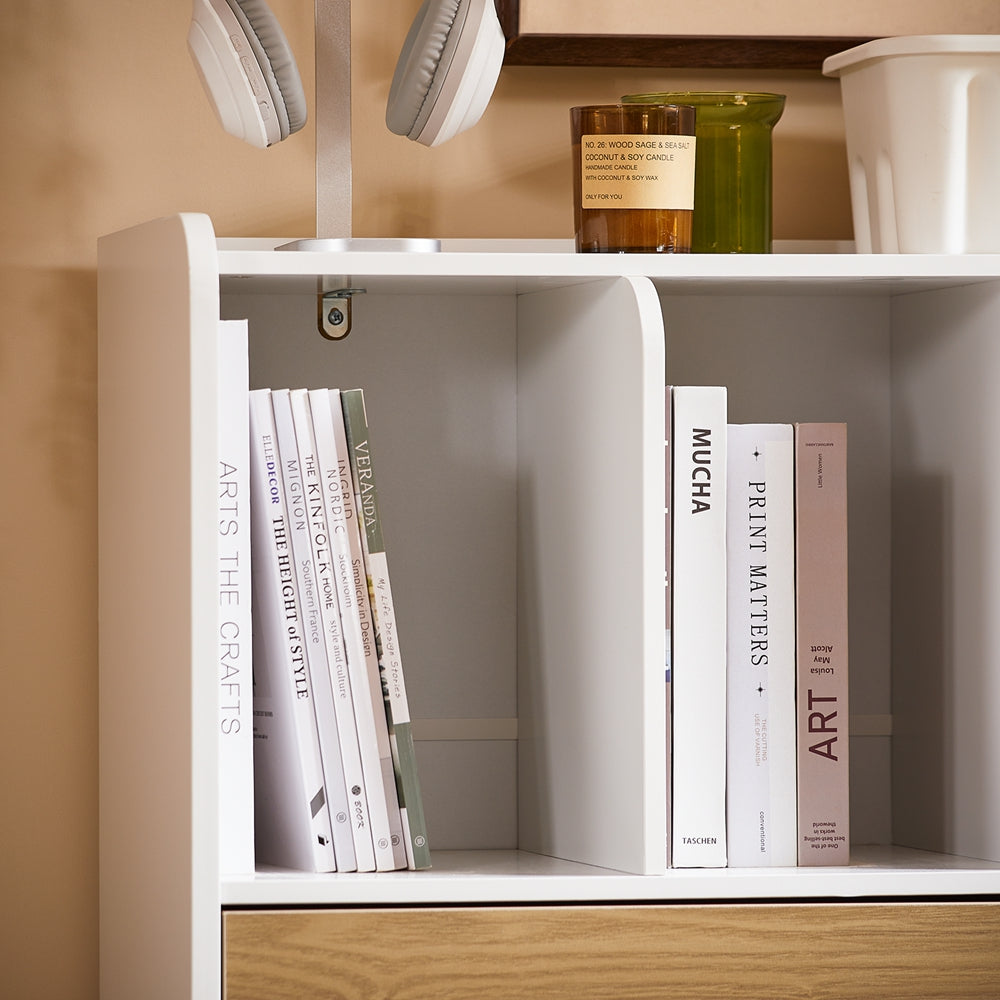 SoBuy STR11-WN compacte witte boekenkast met lade en opbergruimte, 72 x 30 x 110 cm