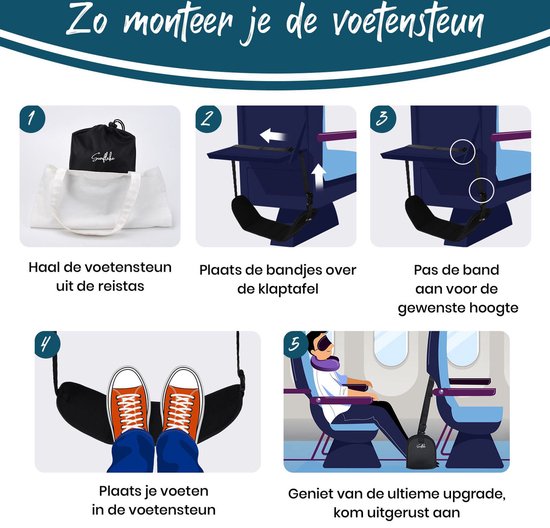 Voetensteun voor Vliegtuig - Voetenhangmat voor op Reis - Ook voor Bus, Auto of Trein - Sunflake