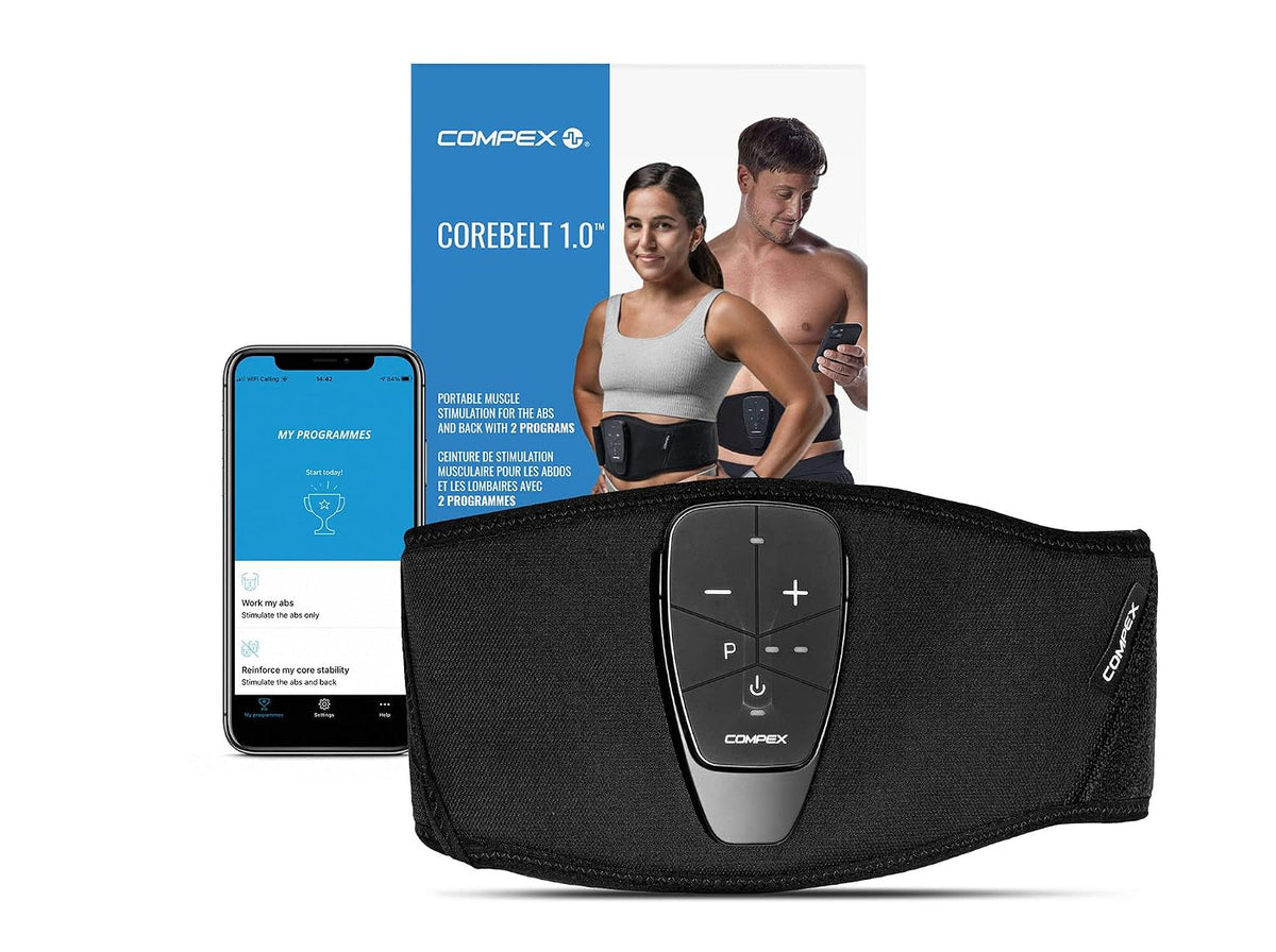 Compex Corebelt 1.0 Elektrostimulatiegordel - 2 Programma's - Buikspieren en Onderrug - S/M (65-85 cm) - Zwart