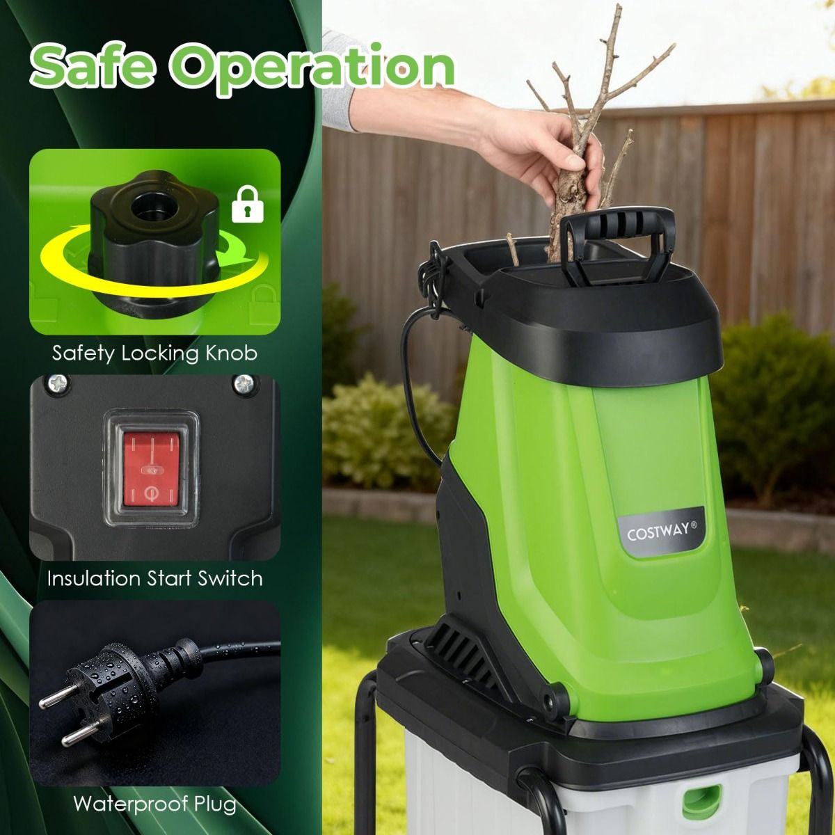 Coast Elektrische tuinversnipperaar - 2800 W motor - 50 liter opvangbak - groen en zwart