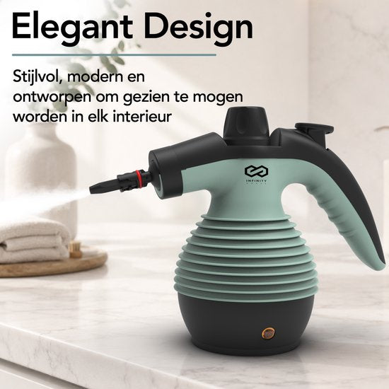 Infinity Goods Stoomreiniger - 12-in-1 Handstoomreiniger - Handstomer - Vlekkenreiniger - Tapijtreiniger - 10 Opzetstukken - 1050 Watt - 3.2 Bar - Groen