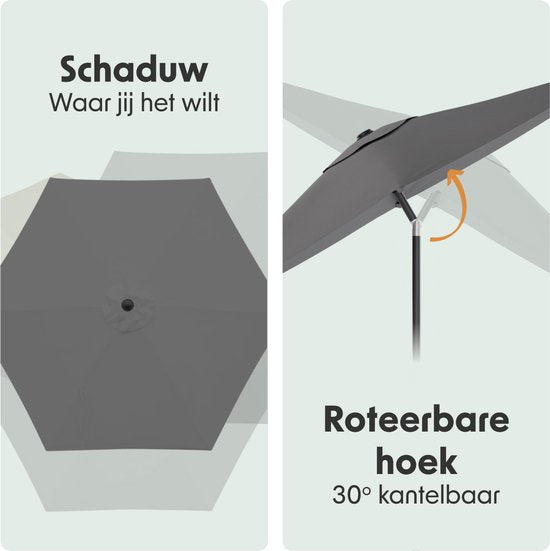 LifeGoods Parasol - Tuin - Ø270 cm - 30° Kantelbaar - Waterdicht - Donkergrijs