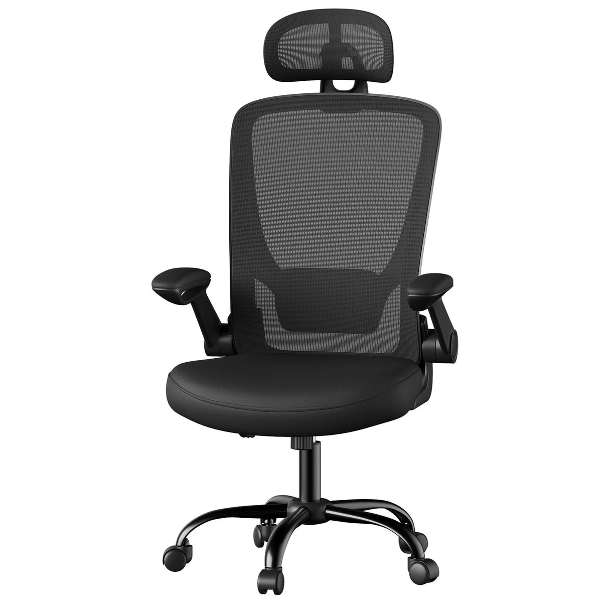 Joyfurnos Ergonomische Bureaustoel Mesh - Verstelbare Lendensteun en Hoofdsteun - Kantelfunctie - 64 x 64 x 115-130 cm - Inktzwart