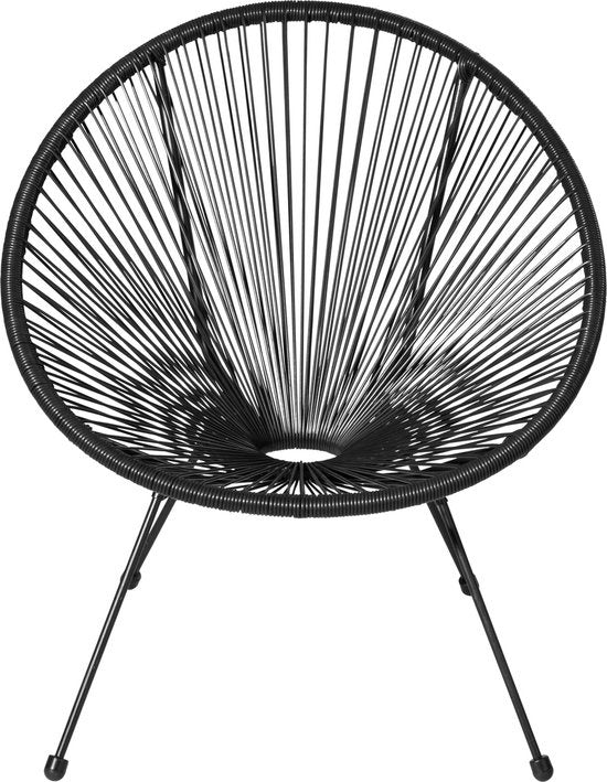 tectake® - Tuinmeubel-bistroset - 2 stoelen en 1 tafel - Retro Egg Chairs in Acapulco-stijl - Weerbestendig binnen- en buitengebruik - Tuinset voor terras of balkon - Zwart