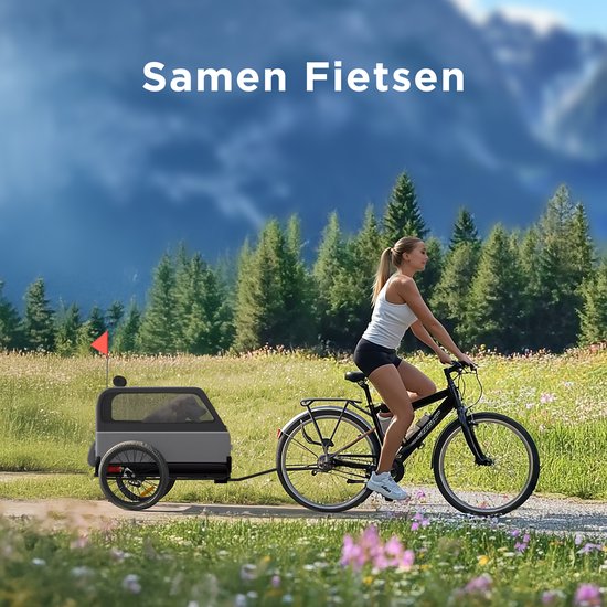TrevoPet® Hondenfietskar XL - Opvouwbare Fietskar Hond - Hondenkar met Loopplank, Veersysteem & Weerbestendig - Geschikt voor E-Bikes - 45 kg - Grijs