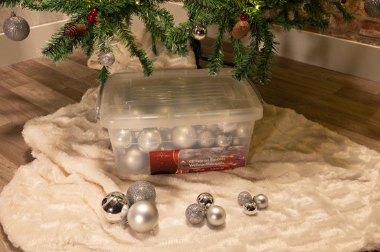 Christmas Gifts Kerstballen Set Zilver - 70 Stuks Kunststof Kerstballen - Incl. Kerstballen Opbergbox - Ø4/5/6 cm