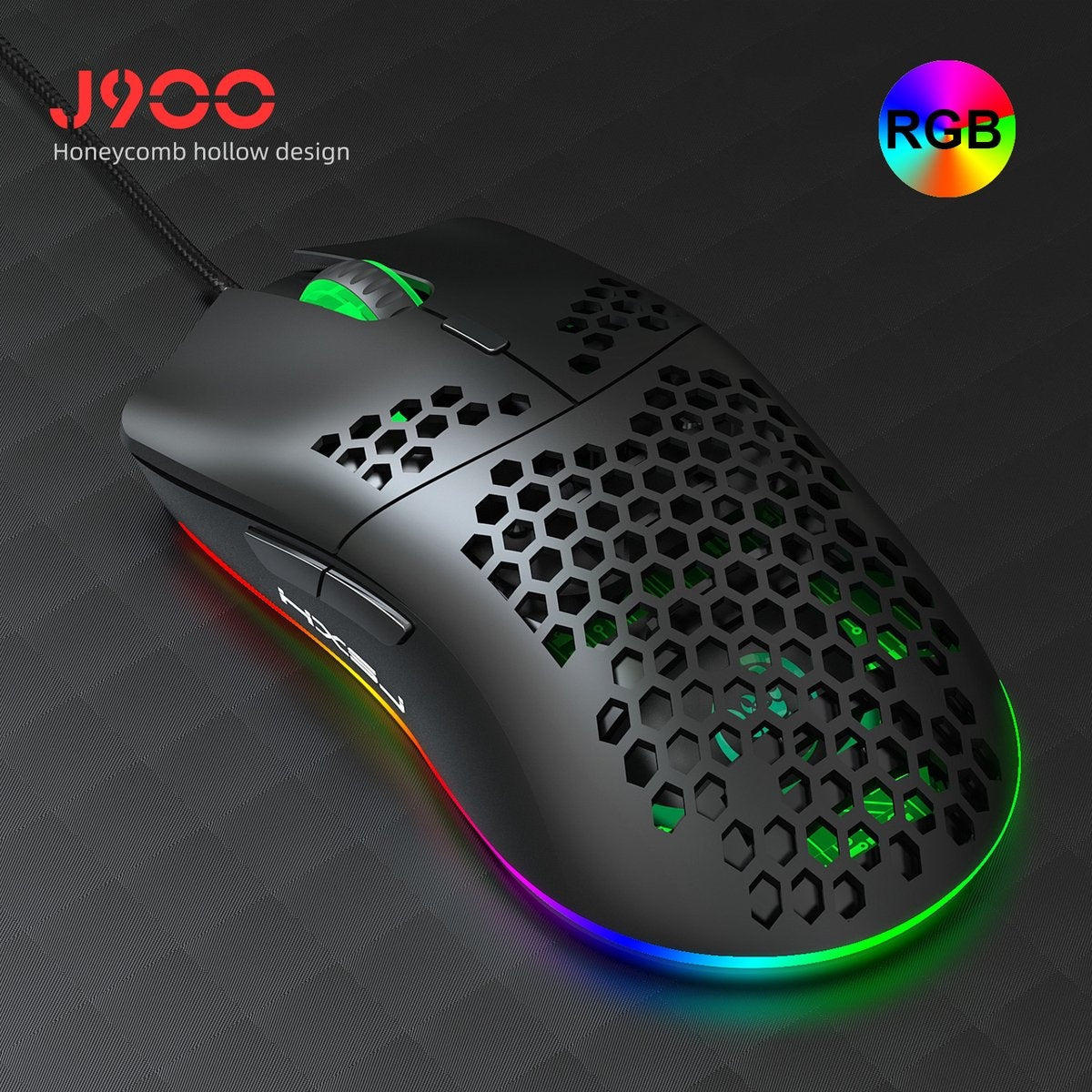 HXSJ J900 Optisch Gaming Muis - Ultra licht - RGB Verlichting - 6400 DPI - Zwart