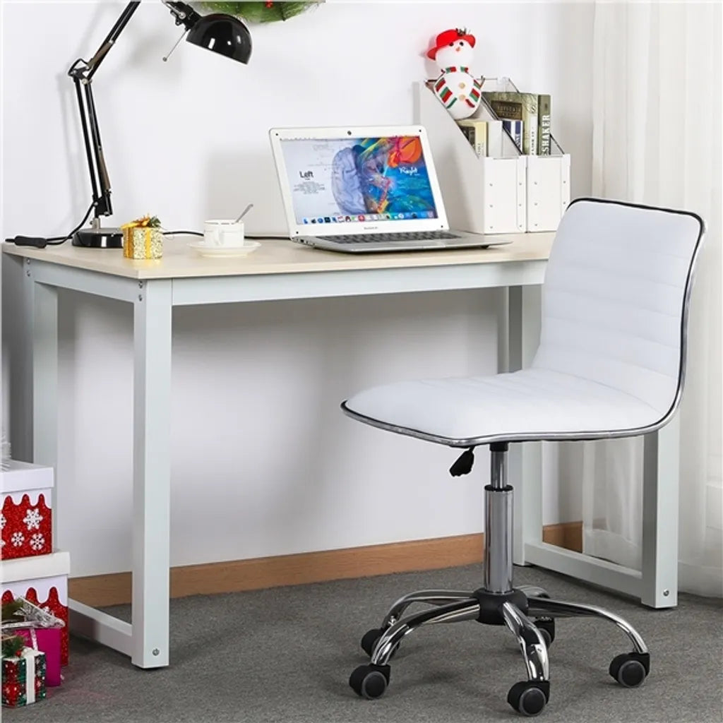 Yaheetech Bureaustoel Zonder Armleuningen 48,5 x 48,5 x 78,5-93 cm - Wit - Verstelbare Draaistoel met Wielen