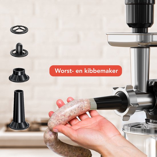 KitchenBrothers Keukenmachine - 6-in-1 Keukenrobot - 1500W - Met Gehaktmolen, Blender en 15 Accessoires - 6,2L RVS Kom - Rood