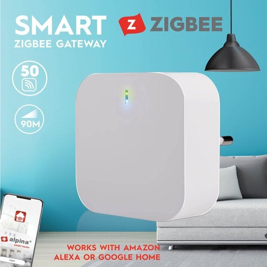 alpina Smart Home - Smart Zigbee Gateway - 230V - Verbind tot 50 Smart Apparaten - Plug-In Systeem - Energiezuinig
