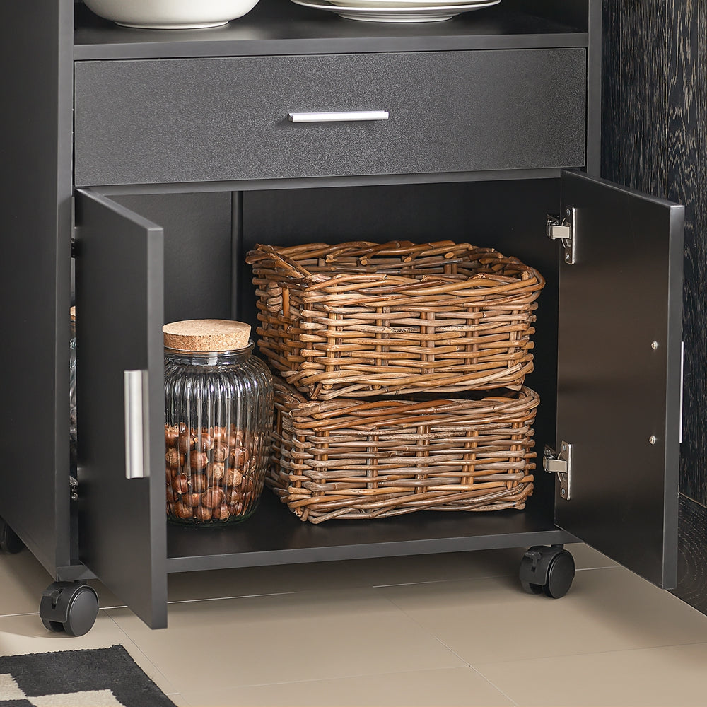 SoBuy Keukenwagen met zwenkwielen - Max. 60 kg - 2 Kasten - 59 x 92 x 40 cm - Zwart