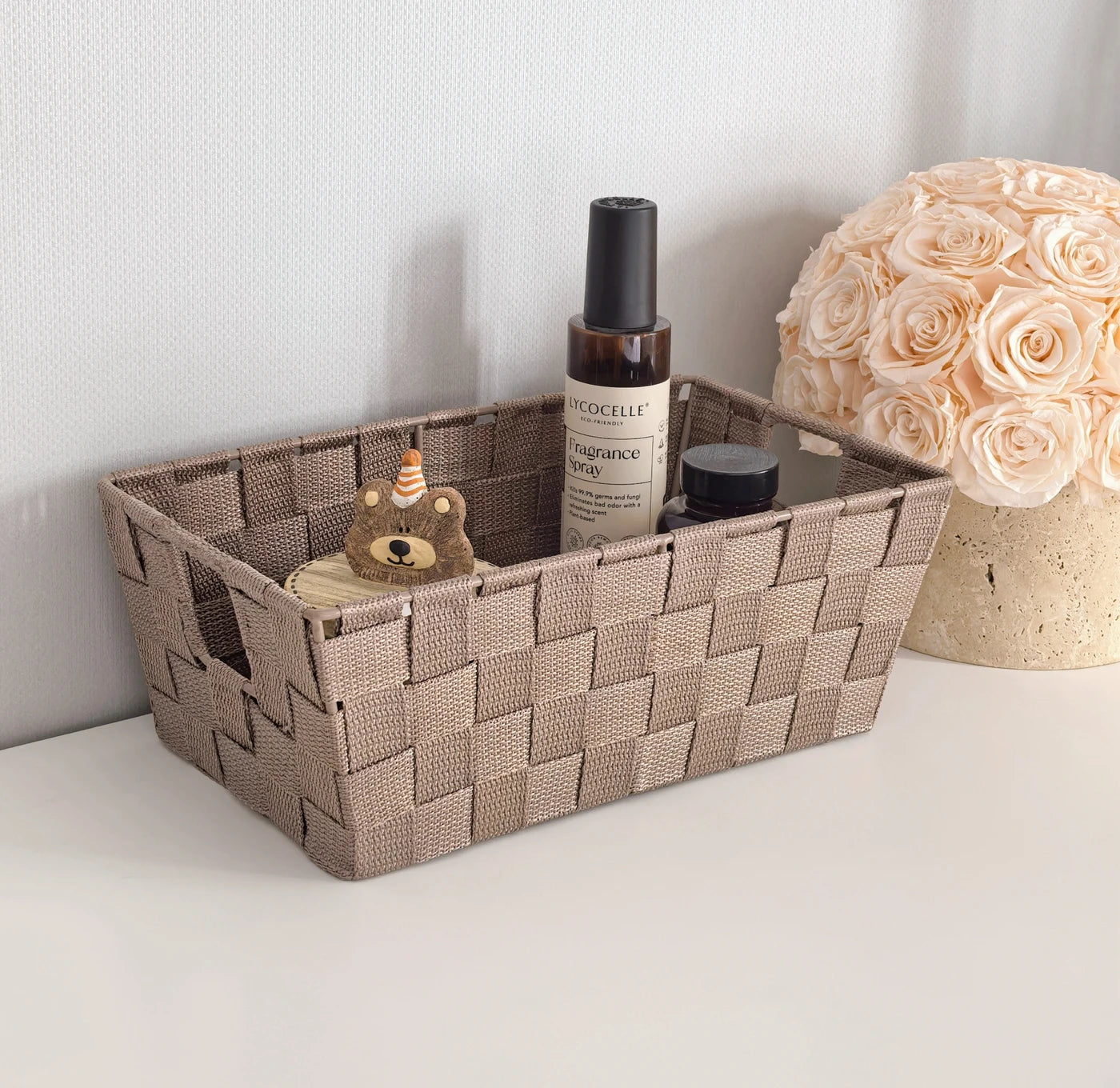 Kevahome Set van 3 Opbergmanden met Draagriem - Handgeweven Polypropyleen - Taupe - 12 x 6,5 x 4,5 inch