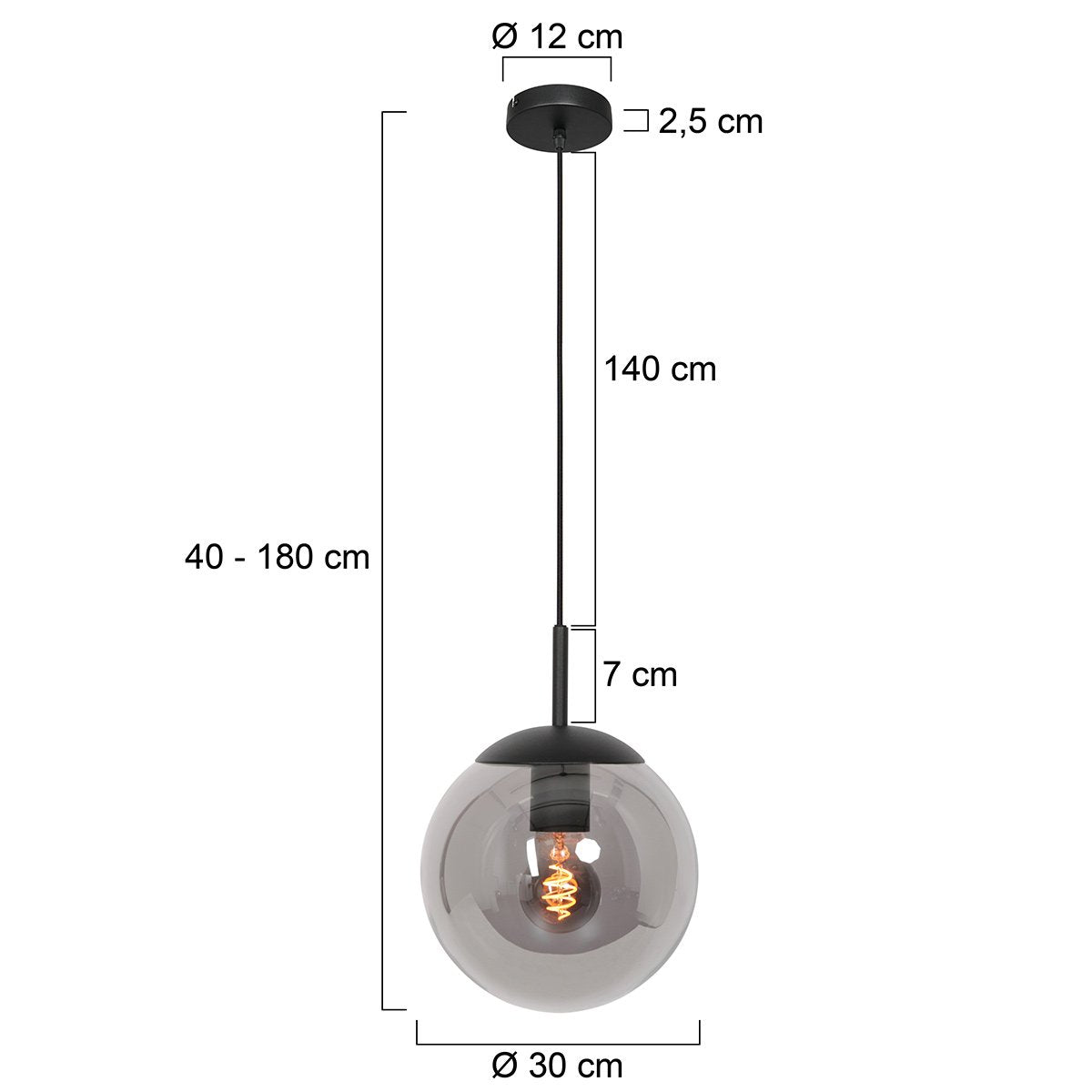 Steinhauer - hanglamp - Bollique - zwart - glas metaal - Ø 30cm - E27 - 3498ZW