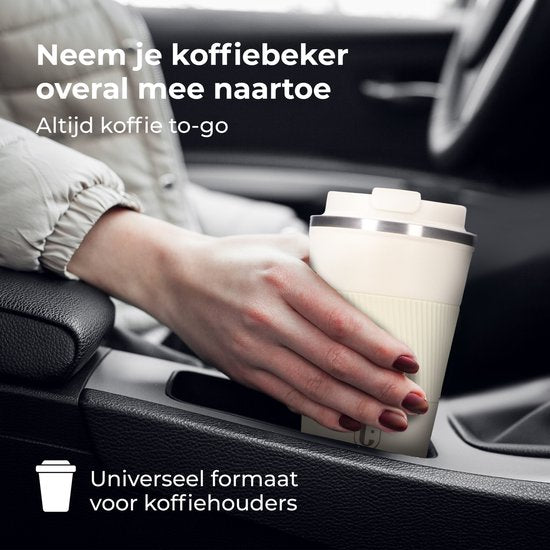 Castagnola Thermosbeker - Koffiebeker To Go - Travel Mug voor Koffie en Thee - Theebeker - 380 ML - RVS - Offwhite