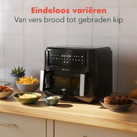 KitchenBrothers Airfryer XXL Dual Zone - 9L - 2400W - Heteluchtfriteuse - Snackverdeler - 50ºC tot 200ºC - 10 Kookprogramma's - Zwart