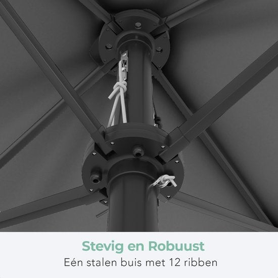 LifeGoods Dubbele Parasol - 270x460cm - Waterdicht - met Hoes - Donkergrijs